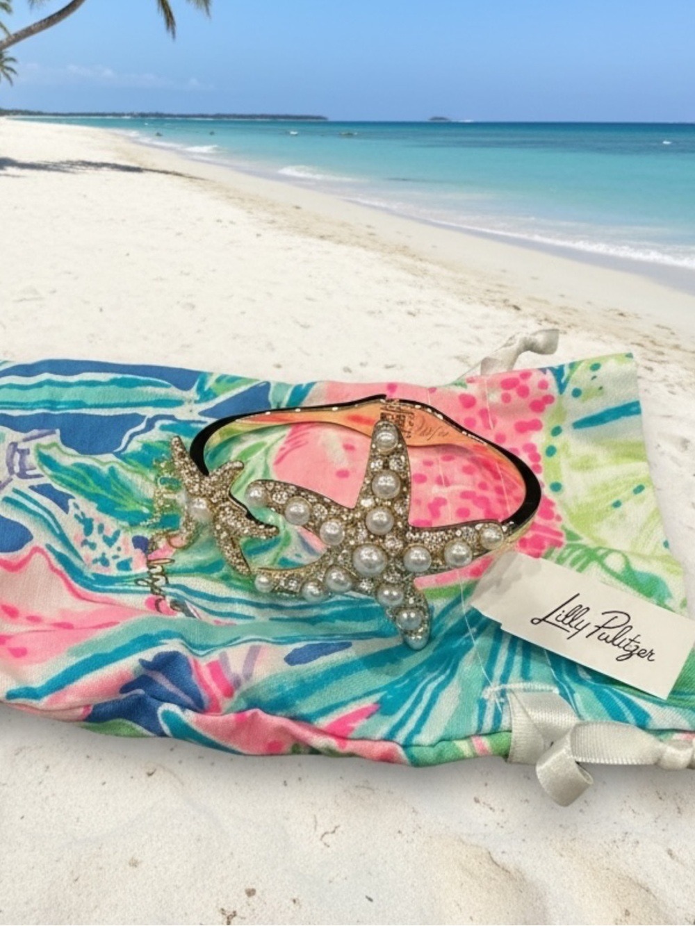Gorgeous New Lilly Pulitzer Starfish Gold Plated Bracelet with Pearls & Crystals